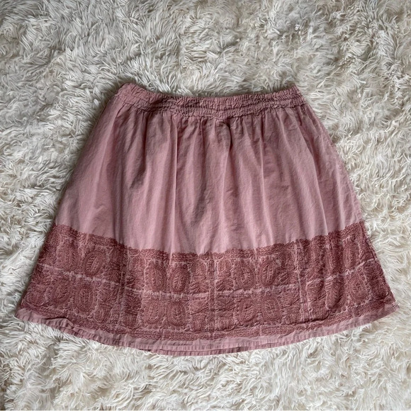 J Crew Skirt Cotton Lined Embroidered Tassels Pull On Boho dust pink Size M - Picture 4 of 8